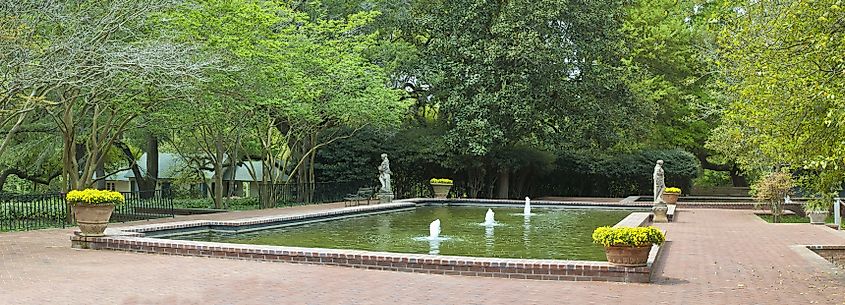 A pool and fountains at the Hopeland Gardens in Aiken, South Carolina.