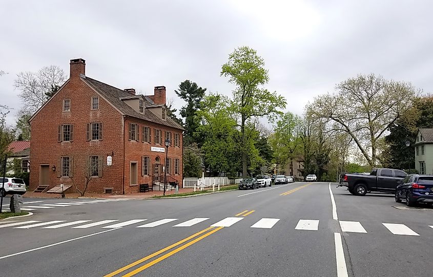  The view of the historic buildings on Main Street in Odessa, Delaware. 