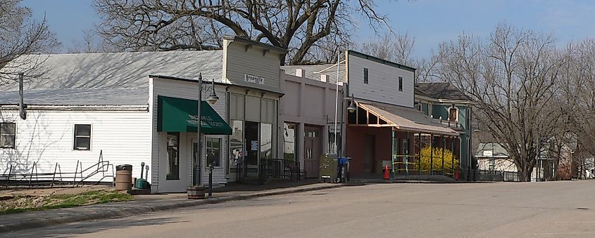 South side of Main Street in Brownville, Nebraska. It is part of the Brownville Historic District, which is listed in the National Register of Historic Places.