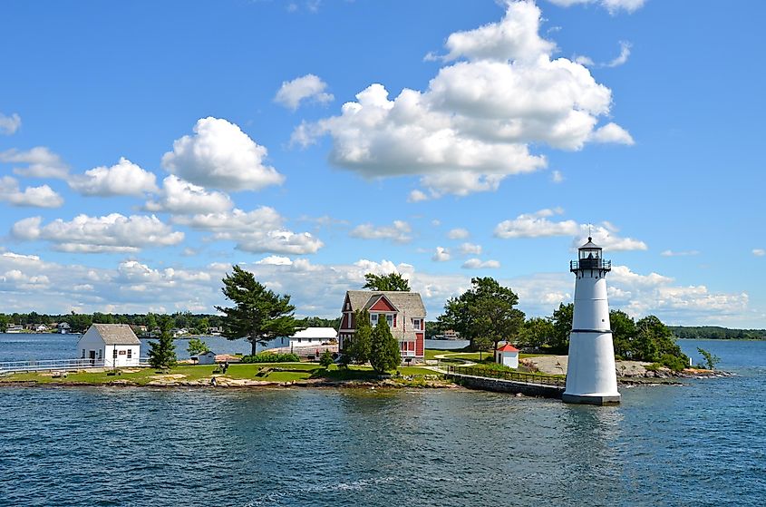 One Island in Thousand Islands Region in fall of New York State