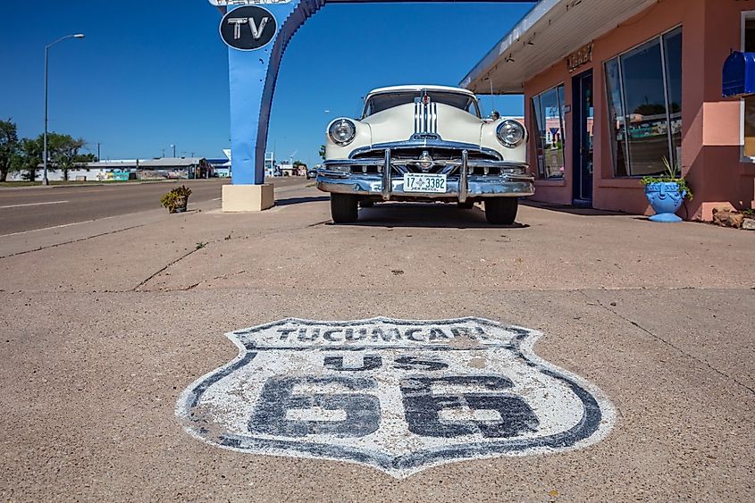 Worn out stamp of route 66 in Tucumcari, New Mexico