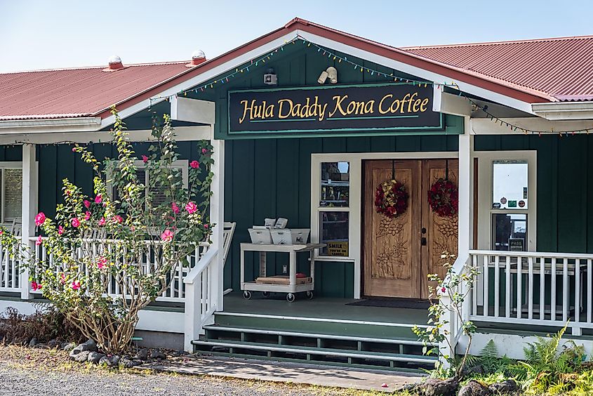 Holualoa, Hawaii: Entrance to Hula Daddy coffee shop.