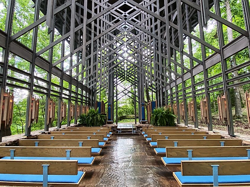 Interior of the Thorncrown Chapel in Eureka Springs, Arkansas