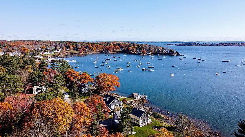 Aerial view of the harbor in Kennebunkport, Maine