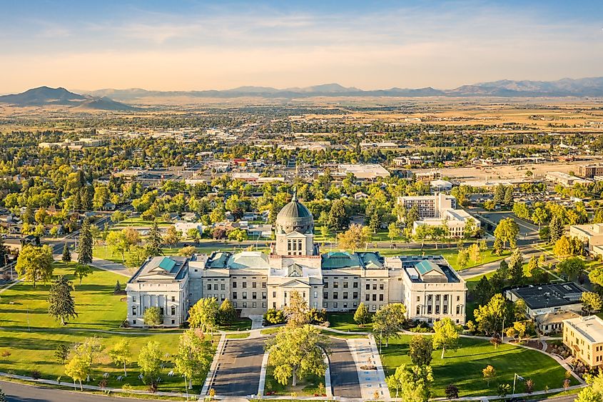 Drone view of the Montana State Capitol, in Helena,