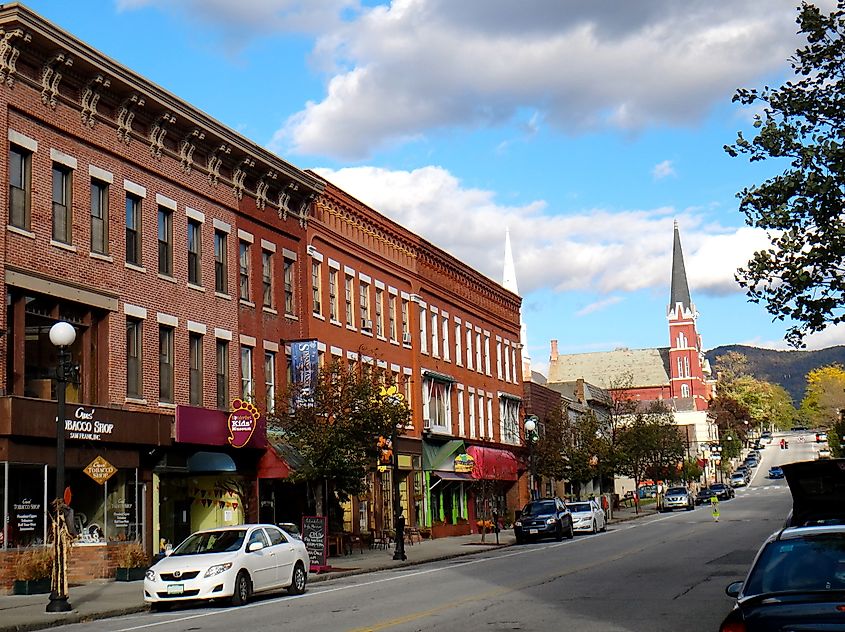 Downtown street in Rutland, Vermont.