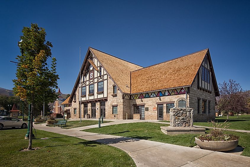 The beautiful Town Hall building in Midway, Utah.