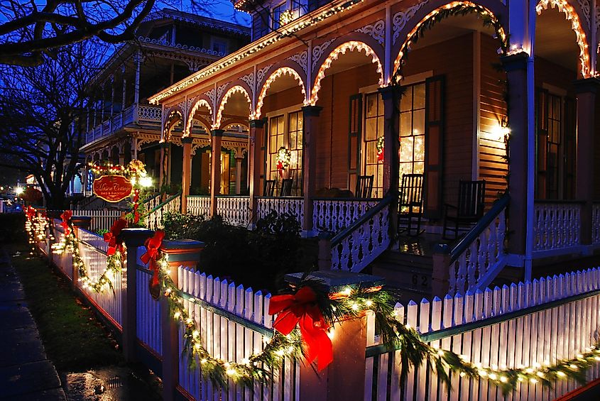 Cape May, NJ, A Victorian home is decorated for the Christmas holidays in Cape May, New Jersey