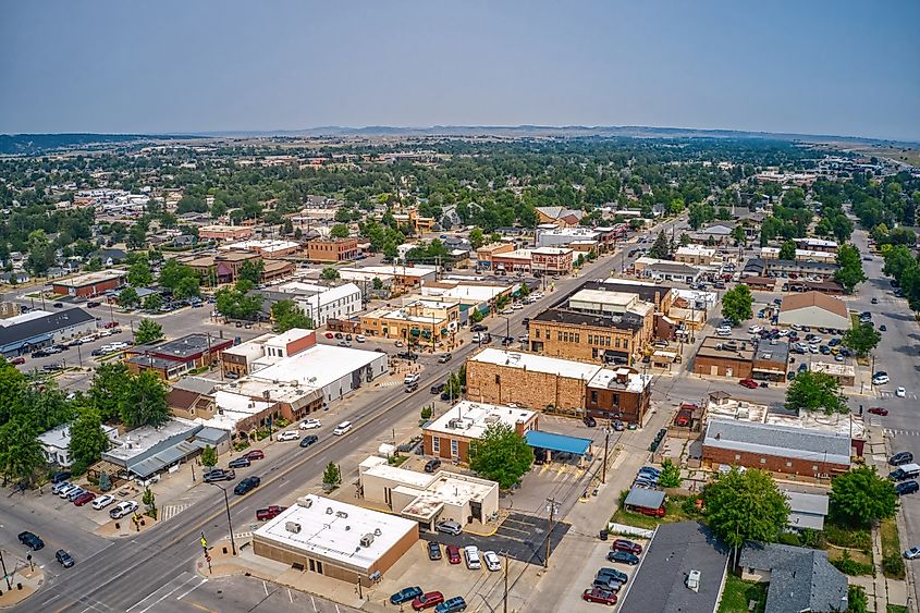 Aerial view of downtown Spearfish in South Dakota.