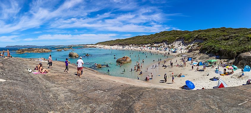 A beautiful, busy beach in Denmark, Western Australia.