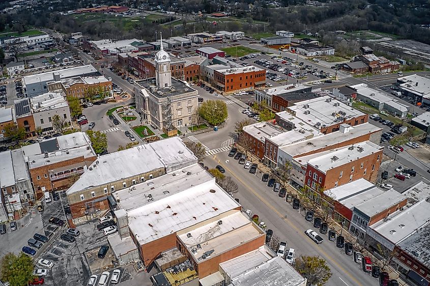 Aerial view of Columbia, Tennessee, during spring.