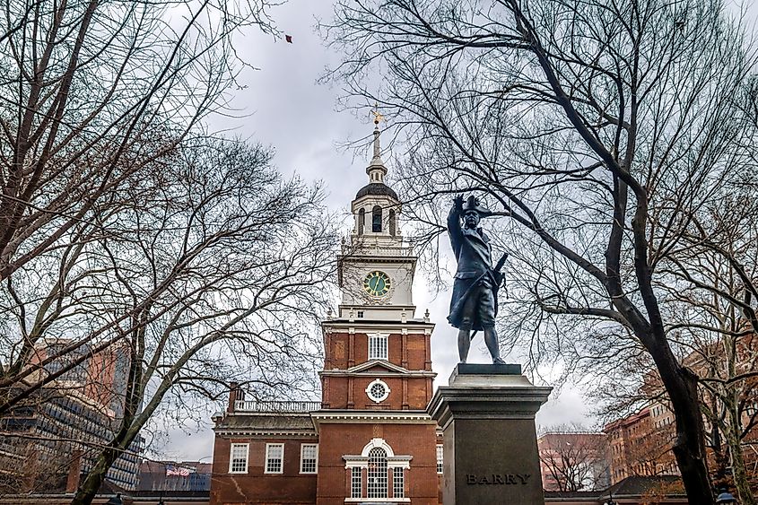 The bronze statue of Commodore John Barry in Philadelphia.
