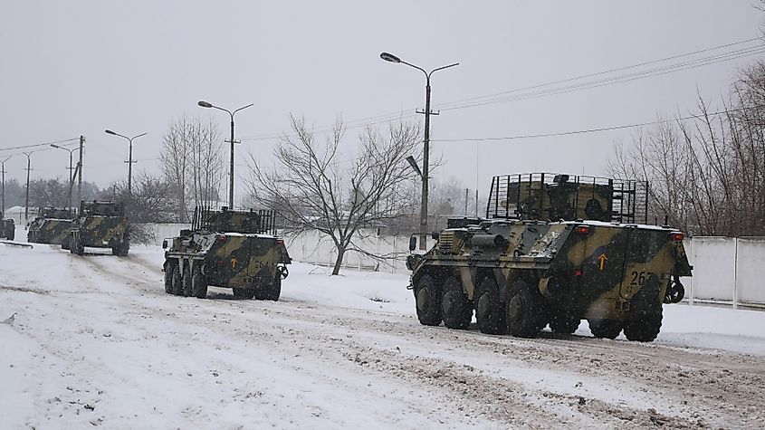 A column of armored personnel carriers in Ukraine