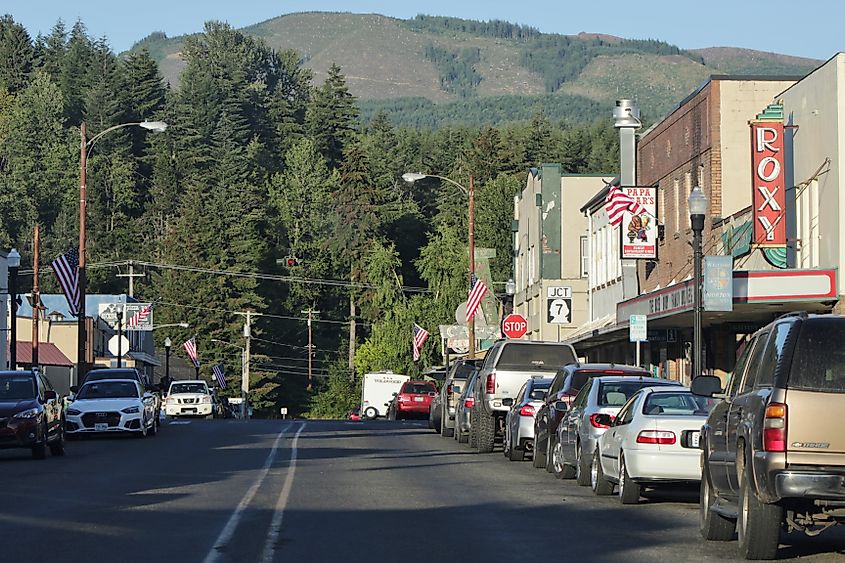 Looking eastbound on Main Street (State Route 508) in Morton, Washington.