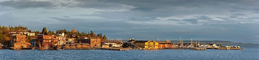 Historic Port Townsend, Washington Waterfront at Sunrise. 