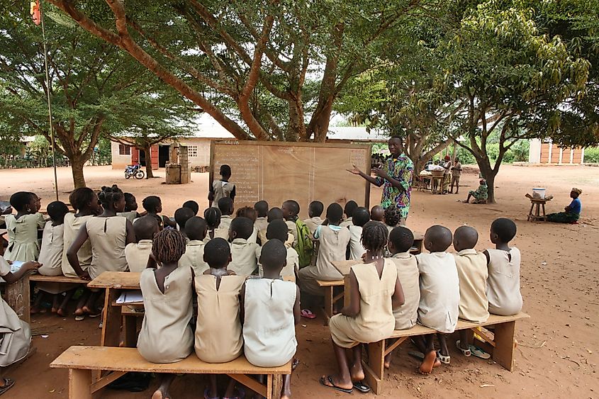 Primary school in Africa. Children at school. Hevie. Benin. Shutterstock/godongphoto