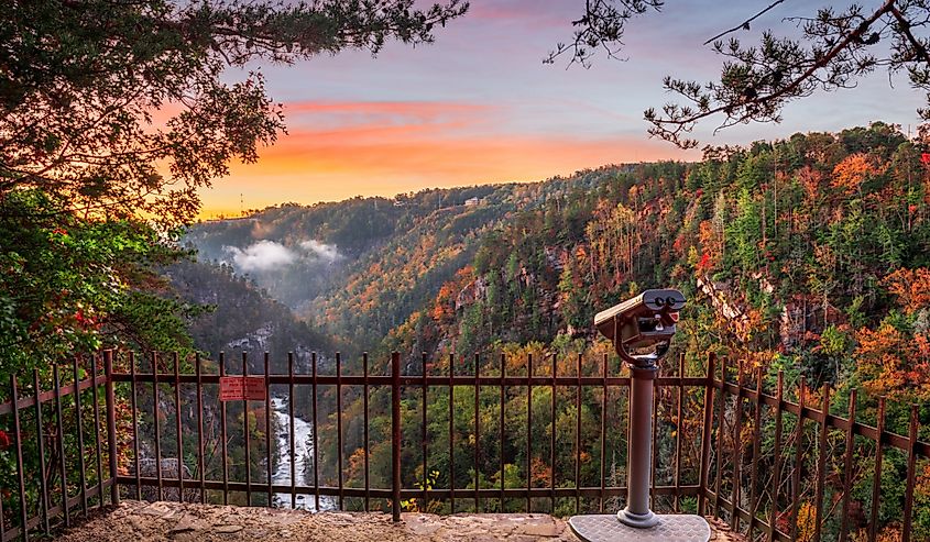 Tallulah Falls, Georgia, USA overlooking Tallulah Gorge in the autumn season.