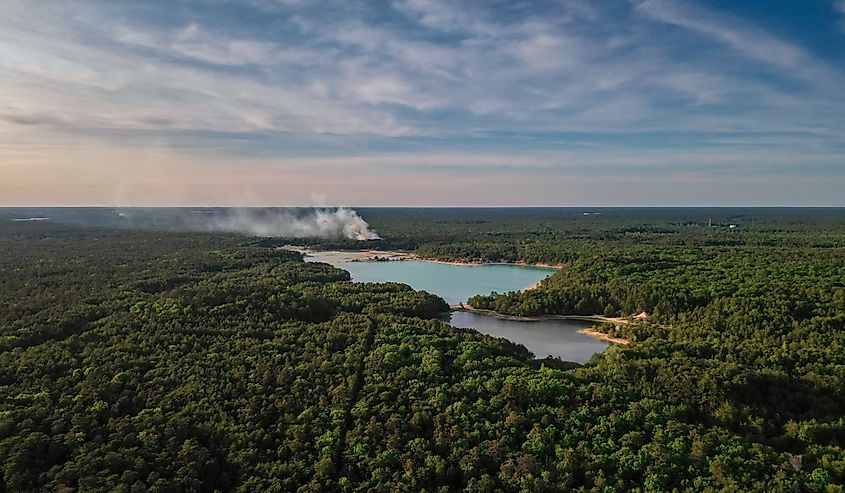 An aerial view of Blue hole in the New Jersey Pine Barrens