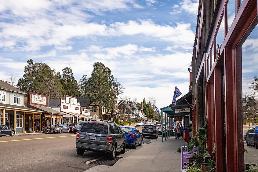 Street scene view of historic Old Town Julian, California.