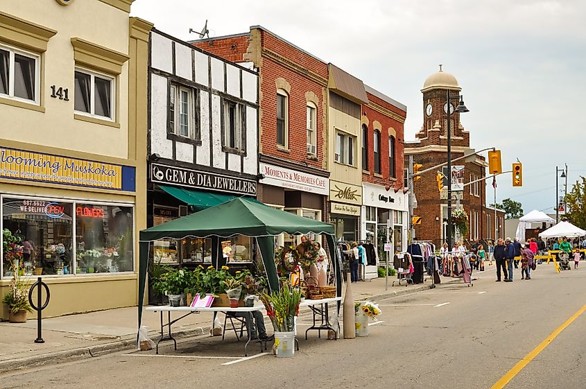 Retail stores on Muskoka Road in Gravenhurst, Ontario