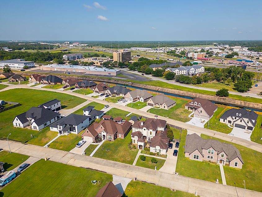 Aerial photo residential homes in Beaumont, Texas.