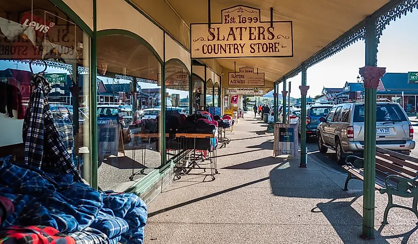 Downtown street in Sheffield, Tasmania, Australia.