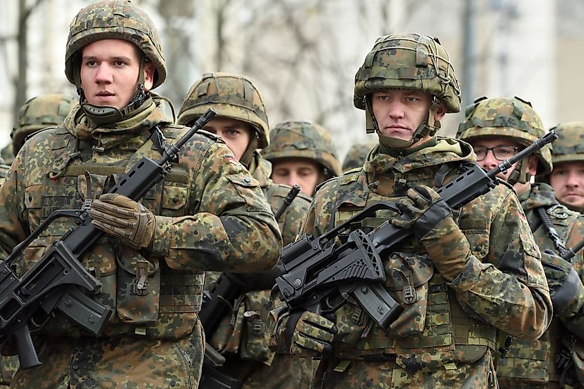 German soldiers standing in formation in Vilnius in 2023. Credit Shutterstock: astudio.