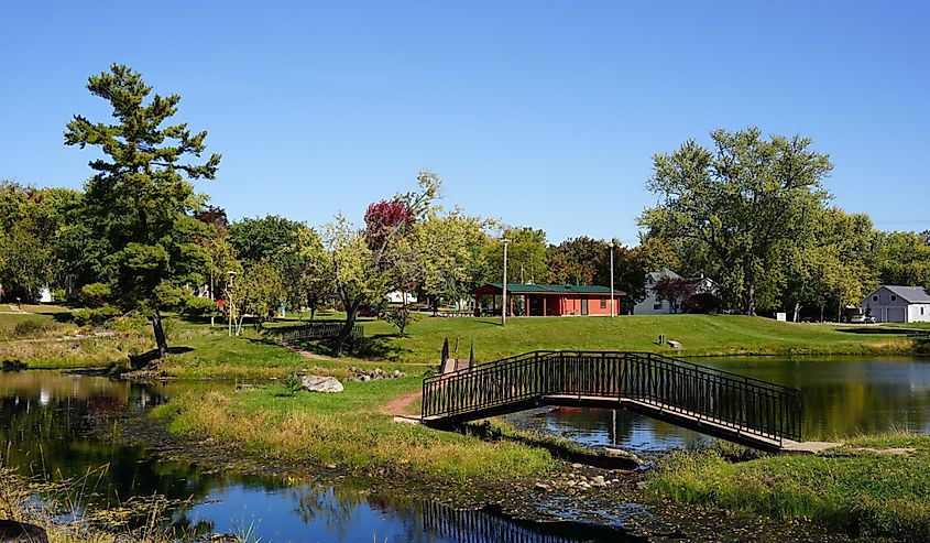 Pauquette Park in Portage, Wisconsin, during the autumn season.