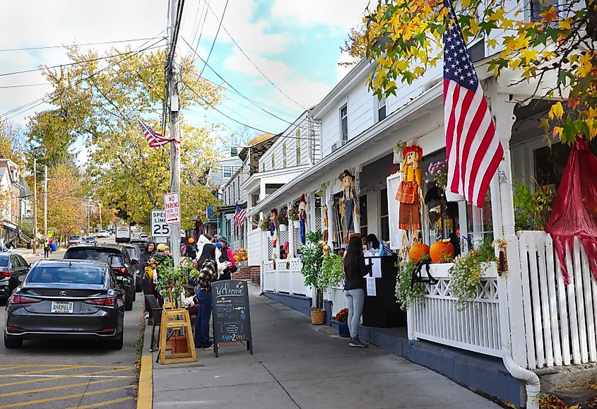 People exploring the quaint streets, restaurants and shops in Cold Spring, New York.