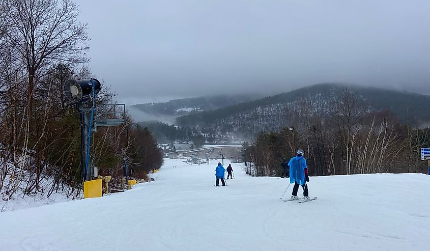 Skiing at Gunstock Mountain on a cloudy day