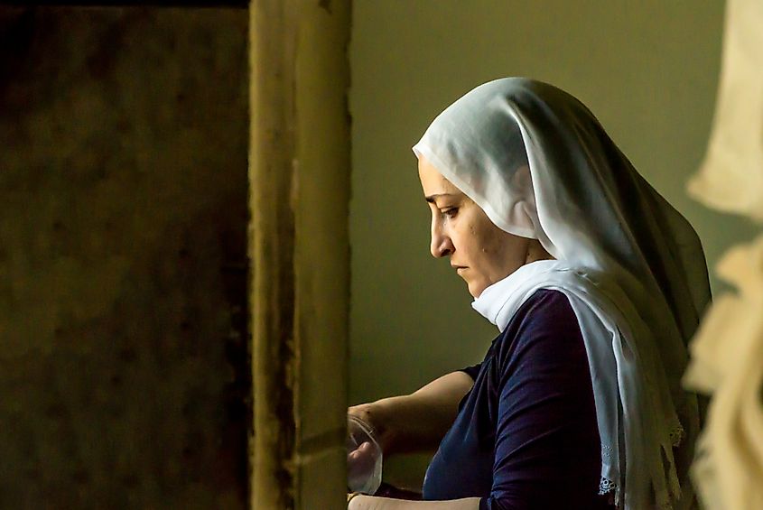 A Druze woman in traditional dress. 