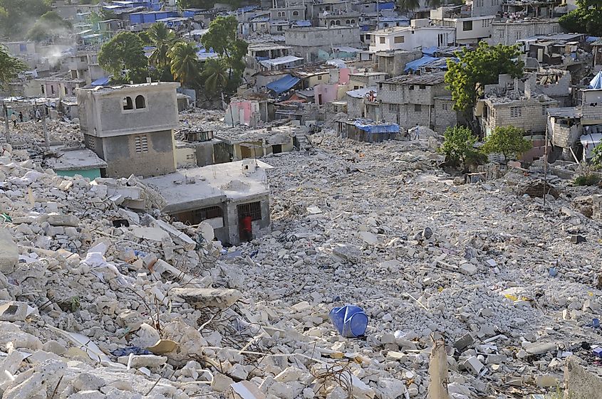 Valley of broken houses and debris on August 28, 2010, in Port-Au-Prince, Haiti