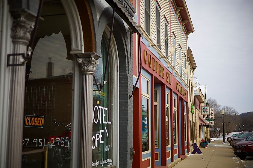 View of downtown buildings in Lanesboro, Minnesota