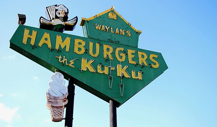 The neon sign at Waylan's Ku-Ku Burger on Route 66.