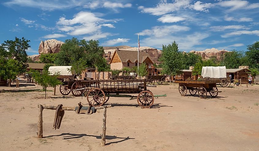 Bluff Fort Pioneer Historic Site with a cottage and cabin, Utah, United States