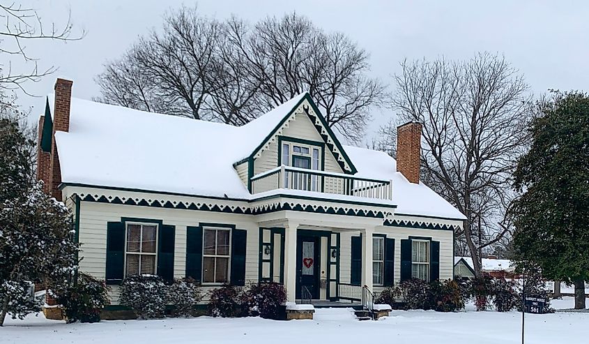 Oldest house in Batesville, Arkansas built in 1842 - the Garrot House in the snow.