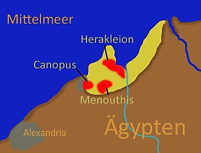 A map of the location of the Underwater City of Heracleion, Egypt