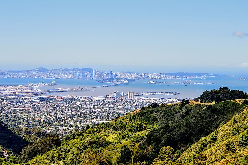 Panoramic view looking out over San Francisco, Oakland and Berkeley from Grizzly Peak