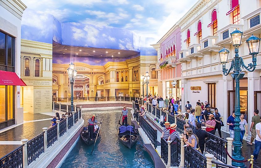 The interior of the Venetian hotel and replica of the Grand canal in Las Vegas. 