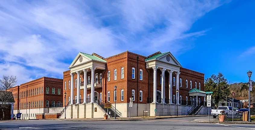 The historic Gilmer County Courthouse in Ellijay, Georgia.