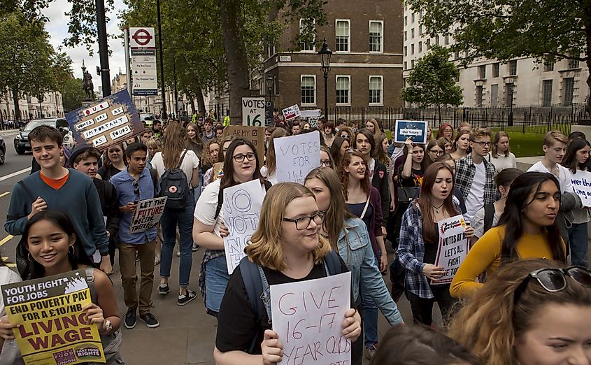 small protest was run in London today to demand the vote for young people 16 and over. Editorial credit: Ms Jane Campbell / Shutterstock.com