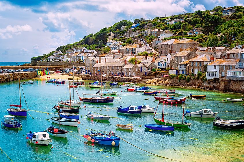 View of the coast along Mousehole in England.