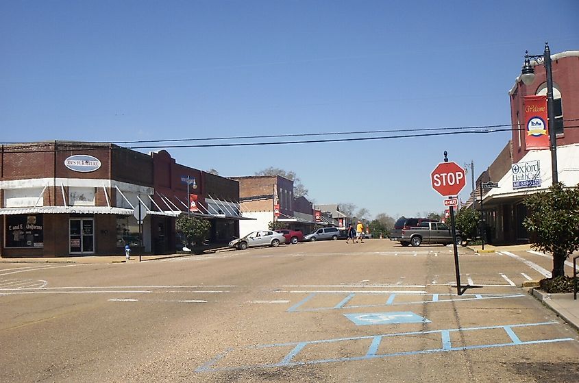 Downtown Magee, Mississippi, featuring Main Street with local businesses and historic storefronts