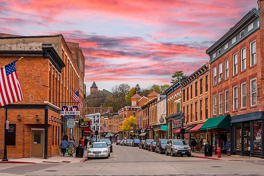 The Main Street in historic Galena, Illinois.