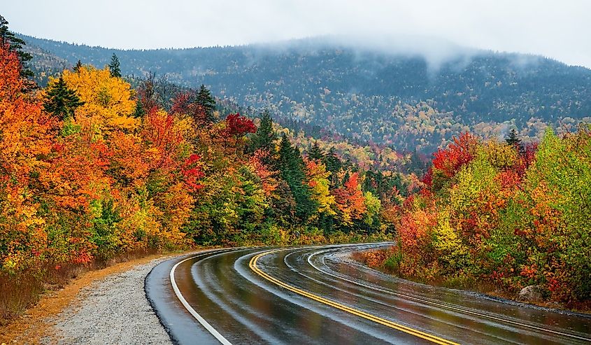 Scenic Autumn drive on the Kancamagus Scenic Highway, White Mountain New Hampshire
