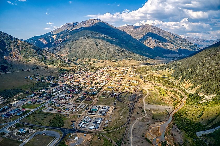 Silverton surrounded by the San Juan Mountains in Colorado.