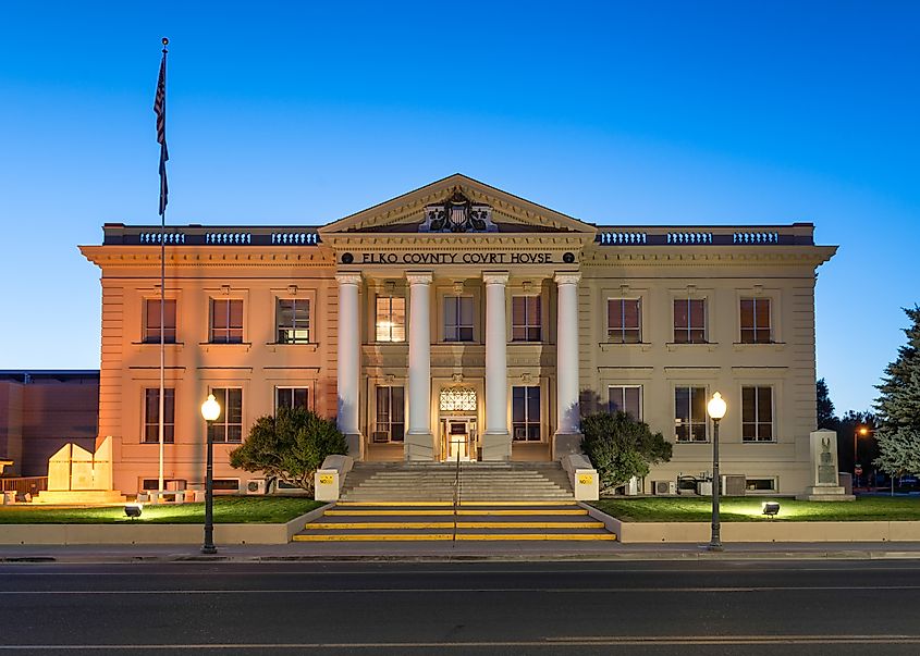  Exterior of the Elko County Court House on Idaho Street.