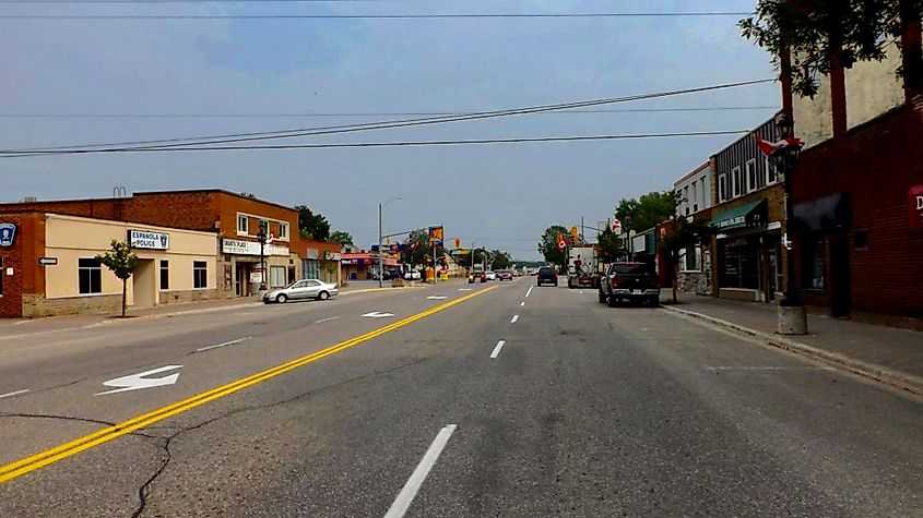 Centre Street (Ontario Highway 6) is the main drag of Espanola, Ontario, Canada