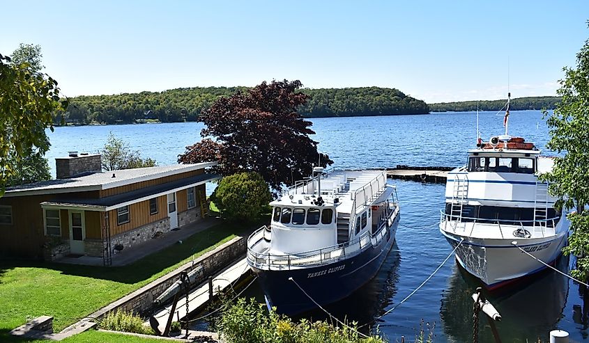 The ships on the lakeside on Lake Michigan in Egg Harbor, Wisconsin