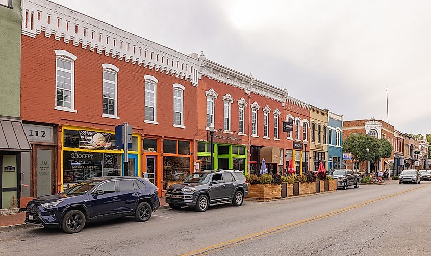 Central Avenue with historical buildings in Bentonville, Arkansas